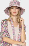 Flower Patterned Chin Tie Brim Hat