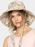 Flower Patterned Chin Tie Brim Hat
